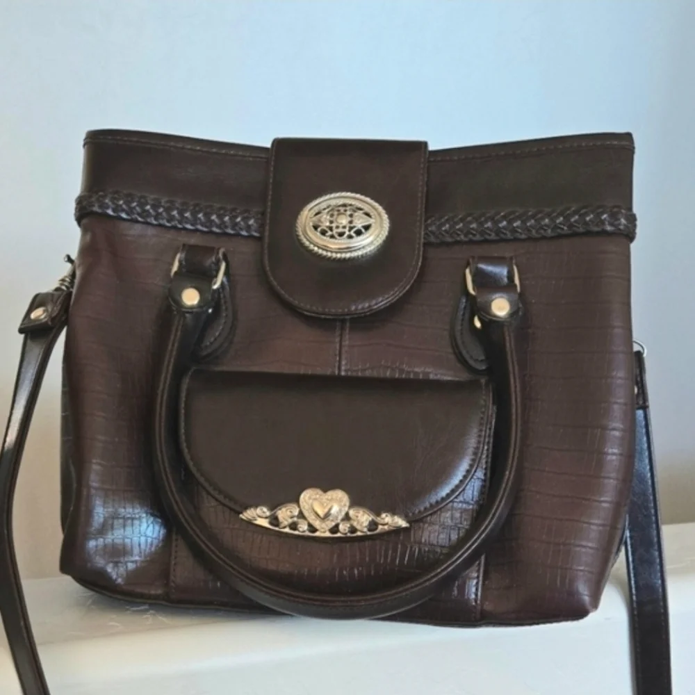 Vintage Brighton Croc-embossed Leather Satchel.